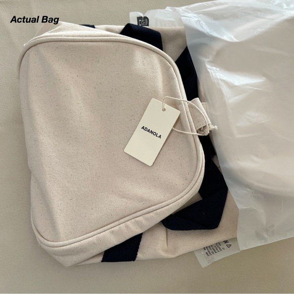 NWT: ADANOLA CONTRAST CANVAS DUFFLE BAG IN CREME/NAVY (O/S) - Picture 6 of 8